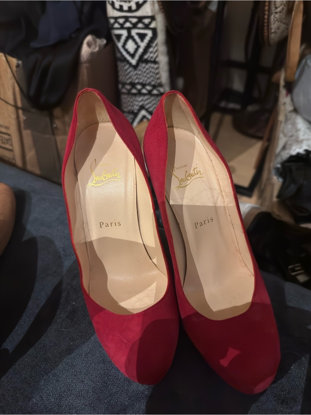 Christian Louboutin Red Suede Pointed-Toe Pumps